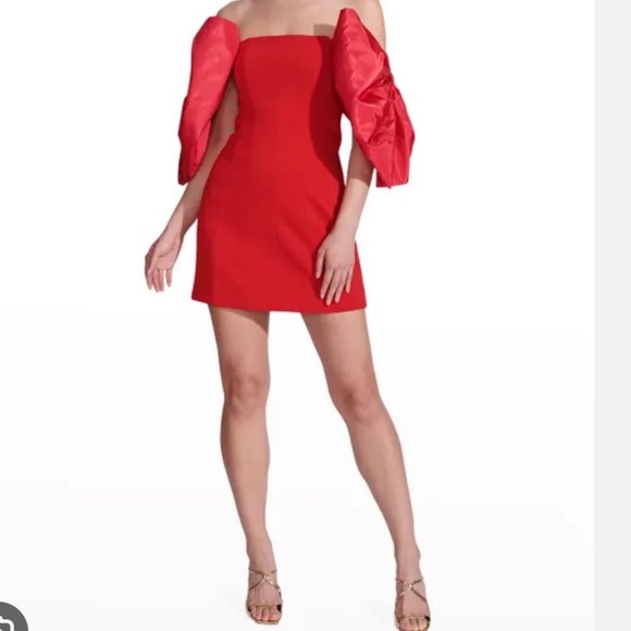 NWT TOCCIN Double Bow Sleeve Off the Shoulder Holiday Christmas mini Dress - Picture 10 of 16